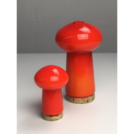 Vintage Danish salt and pepper set in red glass by Michael Bang for Holmegaard, 1970s