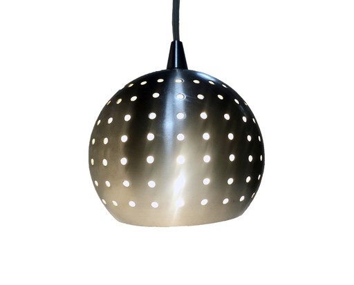 Lampada a sospensione vintage • Acciaio spazzolato • Carini • Post Space Age • 1980