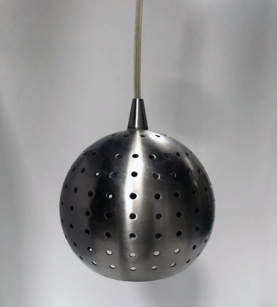 Image 1 of Vintage Hanging lamp - Brushed Steel - Carini - Post Space Age - 1980