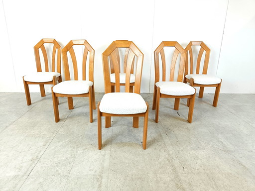 6x Chaises de salle à manger vintage en chêne brutaliste