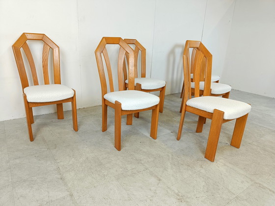 Image 1 of 6x Vintage brutalist oak dining chairs