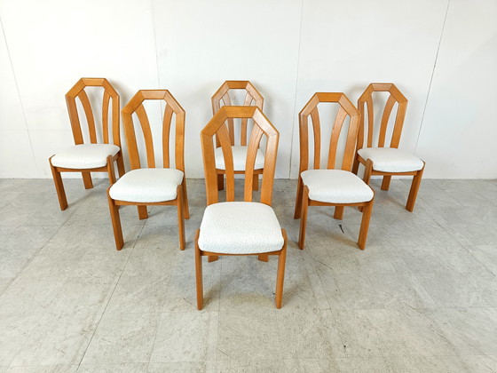 Image 1 of 6x Vintage brutalist oak dining chairs