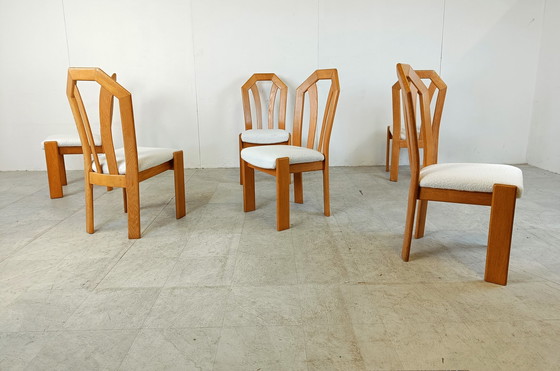 Image 1 of 6x Vintage brutalist oak dining chairs