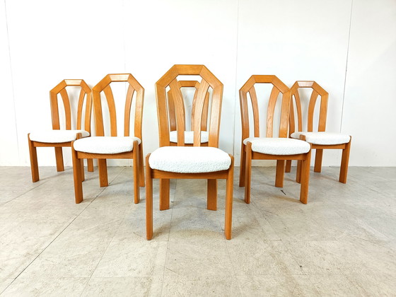 Image 1 of 6x Vintage brutalist oak dining chairs