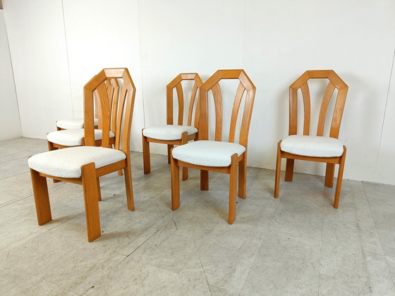 Image 1 of 6x Vintage brutalist oak dining chairs
