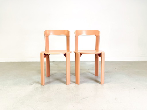 Set of 2 vintage chairs Beiger red Bruno Rey Kusch & Co 1970s design New lacquered