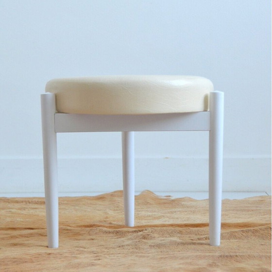 Image 1 of Vintage stool with ecru vinyl cushion, 1960