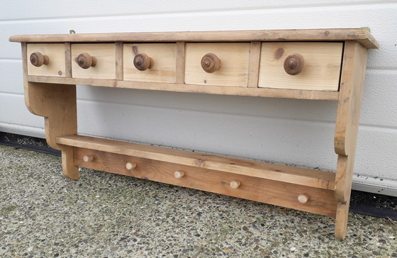 Image 1 of Brocante pine wall shelf with drawers 85 cm wide