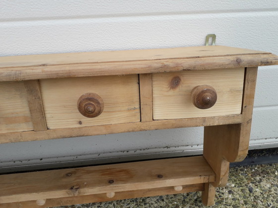 Image 1 of Brocante pine wall shelf with drawers 85 cm wide