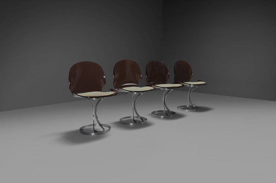 Image 1 of Set Of Stunning Metal And Lucite Dining Chairs By Maison Rinck, France 1973