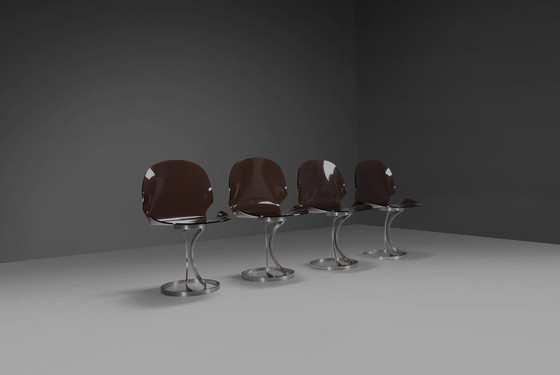 Image 1 of Set Of Stunning Metal And Lucite Dining Chairs By Maison Rinck, France 1973