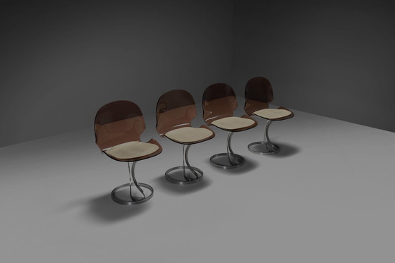 Image 1 of Set Of Stunning Metal And Lucite Dining Chairs By Maison Rinck, France 1973