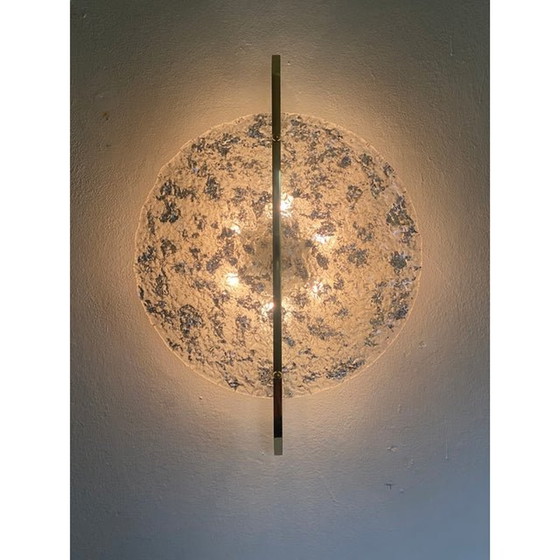 Image 1 of Italian Wall Light In Transparent With Silver Leaf Murano Glass Disc And Brass Metal Frame By Simoeng