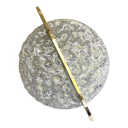 Italian Wall Light In Transparent With Silver Leaf Murano Glass Disc And Brass Metal Frame By Simoeng