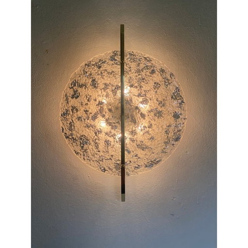 Italian Wall Light In Transparent With Silver Leaf Murano Glass Disc And Brass Metal Frame By Simoeng