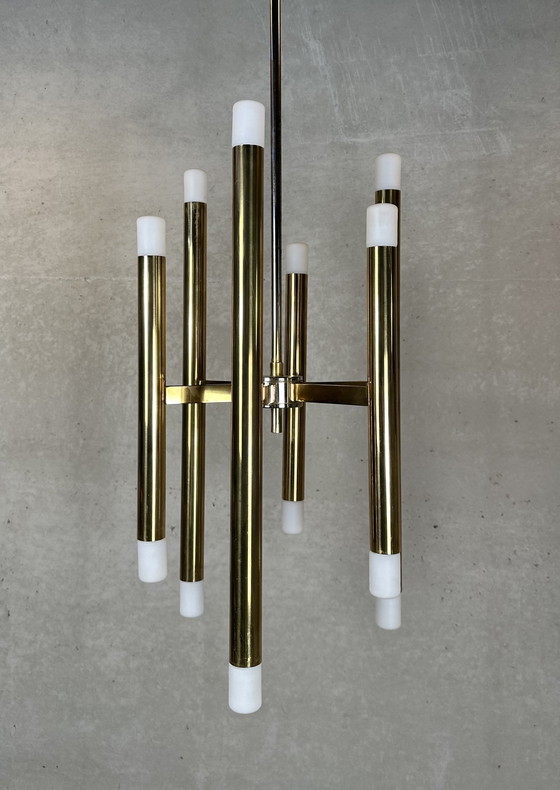 Image 1 of Lampada a sospensione Boulanger tubolare in ottone vintage 