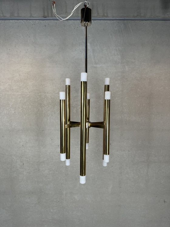 Image 1 of Lampada a sospensione Boulanger tubolare in ottone vintage 