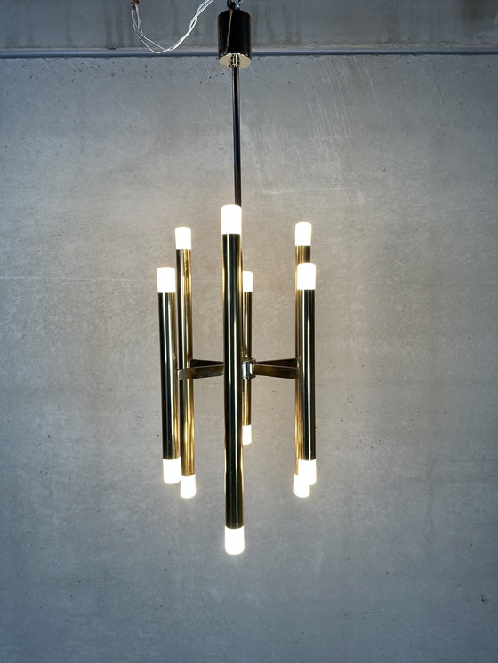 Image 1 of Lampada a sospensione Boulanger tubolare in ottone vintage 