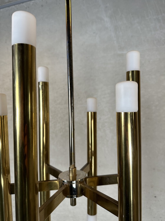 Image 1 of Lampada a sospensione Boulanger tubolare in ottone vintage 