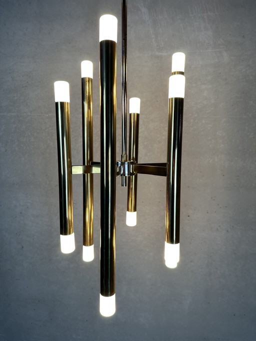 Lampada a sospensione Boulanger tubolare in ottone vintage 