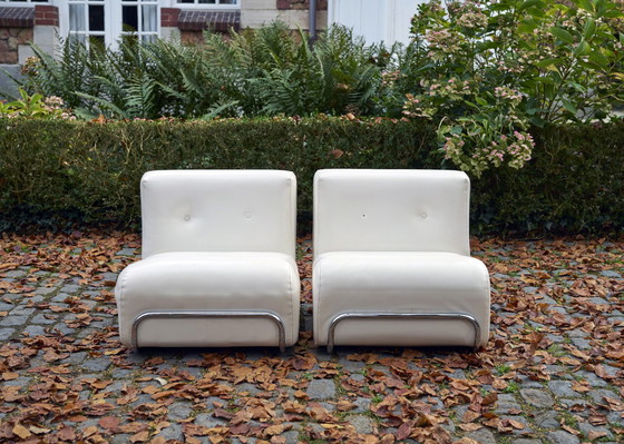 Image 1 of 2x White seats with tubular frame