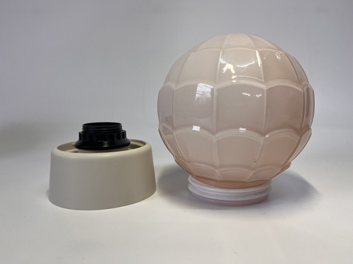 1X Vintage Soft Pink Thabur Ceiling Lamp Art Deco With Cream Bakelite Fixture