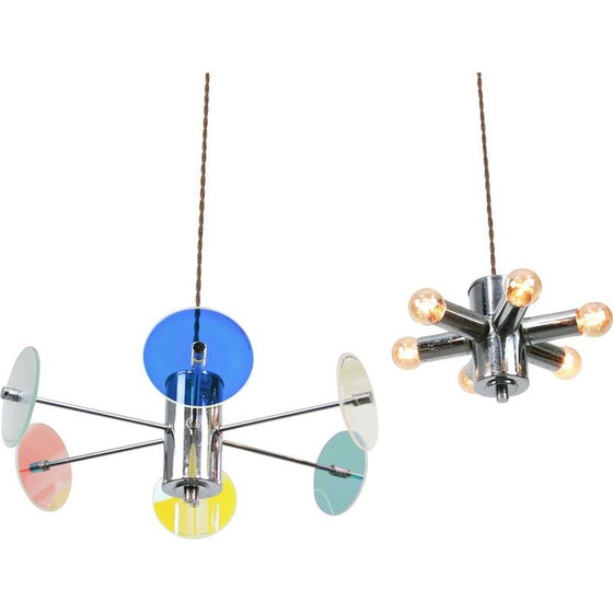 Image 1 of Vintage chrome-plated suspension with glass sculpture, Italy 1970