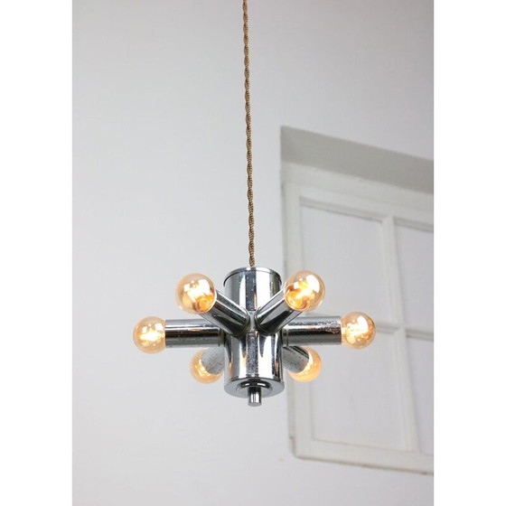 Image 1 of Vintage chrome-plated suspension with glass sculpture, Italy 1970