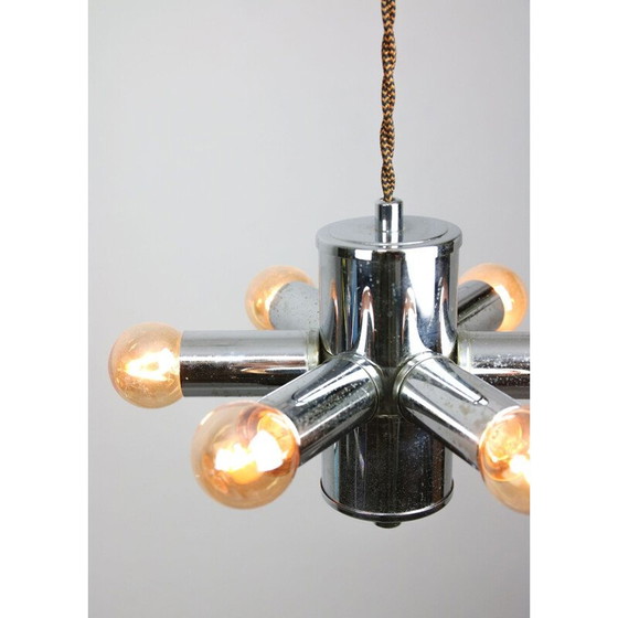 Image 1 of Vintage chrome-plated suspension with glass sculpture, Italy 1970