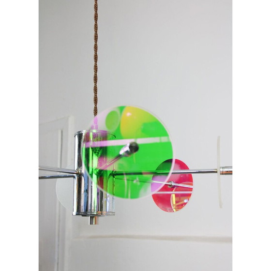 Image 1 of Vintage chrome-plated suspension with glass sculpture, Italy 1970