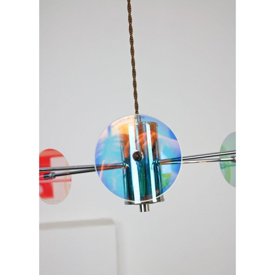 Image 1 of Vintage chrome-plated suspension with glass sculpture, Italy 1970