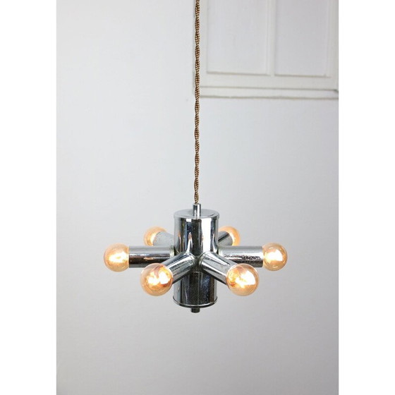 Image 1 of Vintage chrome-plated suspension with glass sculpture, Italy 1970