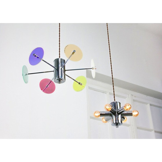 Image 1 of Vintage chrome-plated suspension with glass sculpture, Italy 1970