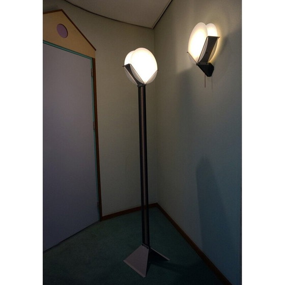 Image 1 of Vintage modernist black metal floor lamp "Lotus" by Michel Krechting for Profilight, The Netherlands 1982