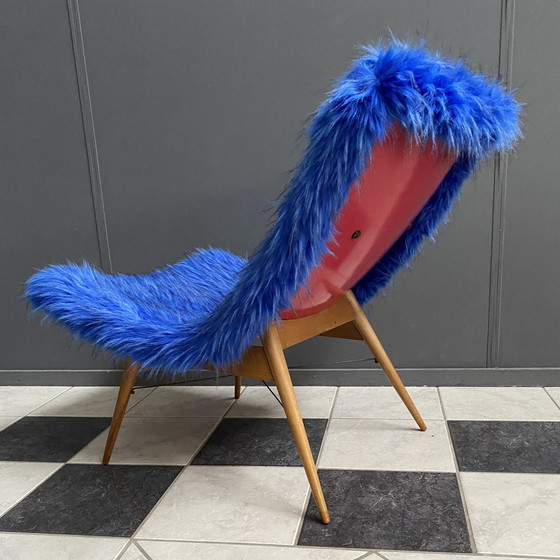 Image 1 of Chaise iconique Miroslav Navratil tissu bleu duveteux pour Český Nábytek 1960s