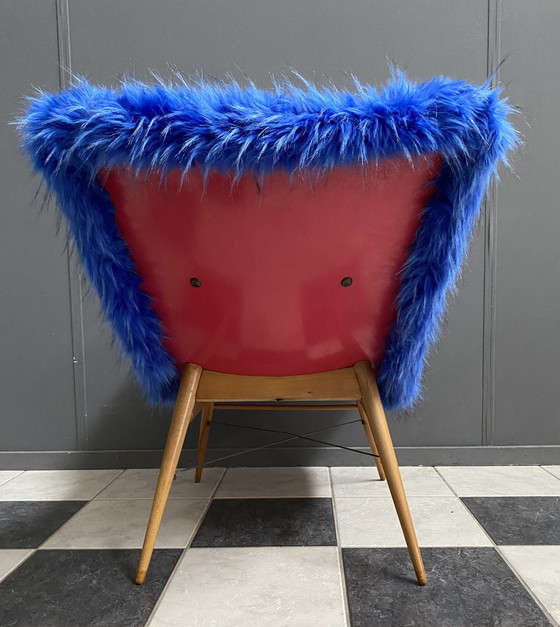 Image 1 of iconic Miroslav Navratil chair blue fluffy fabric for Český Nábytek 1960s