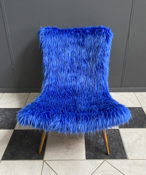 Image 1 of Chaise iconique Miroslav Navratil tissu bleu duveteux pour Český Nábytek 1960s