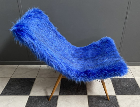 Image 1 of Chaise iconique Miroslav Navratil tissu bleu duveteux pour Český Nábytek 1960s