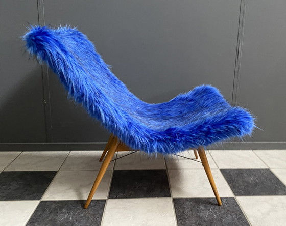 Image 1 of Chaise iconique Miroslav Navratil tissu bleu duveteux pour Český Nábytek 1960s