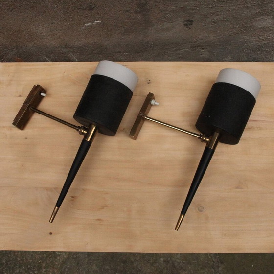Image 1 of Pair of vintage wall lamp in lacquered and opaline metal