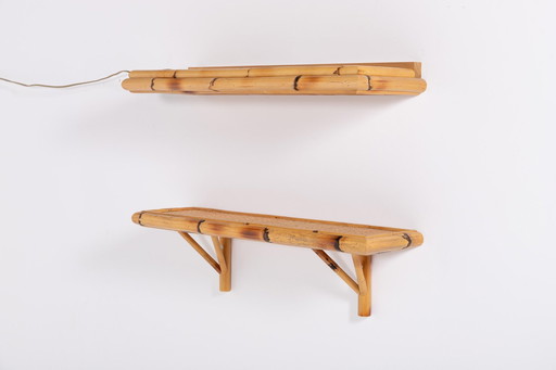 Pair Of Vintage Bamboo-Cane Wall Shelves