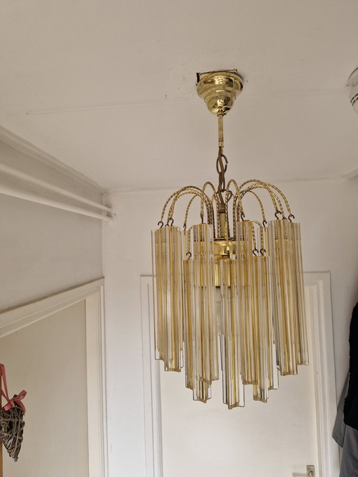 Vintage glass chandelier yellow/white