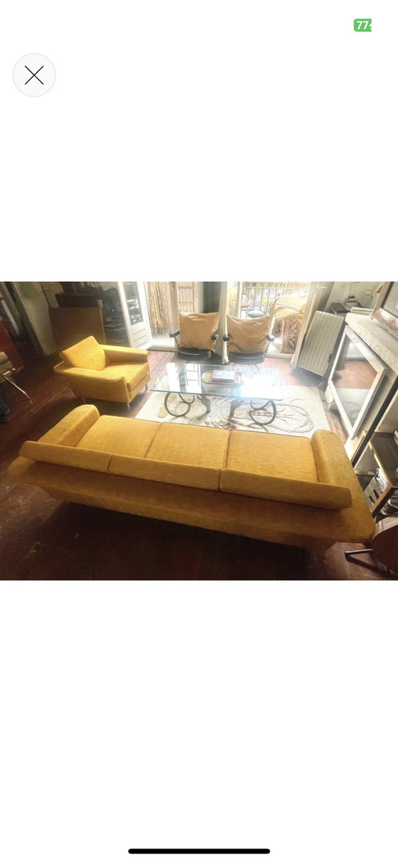 Image 1 of Vintage 3-seat sofa + lounge chair
