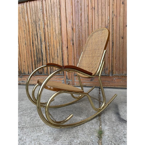 Image 1 of Vintage brass and cane rocking chair, Italy