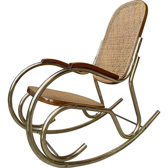 Image 1 of Vintage brass and cane rocking chair, Italy