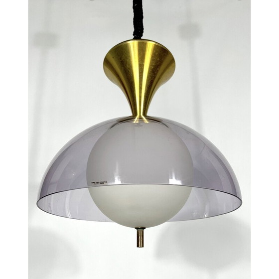 Image 1 of Vintage brass and glasse chandelier by Stilux Milano, Italy 1960s