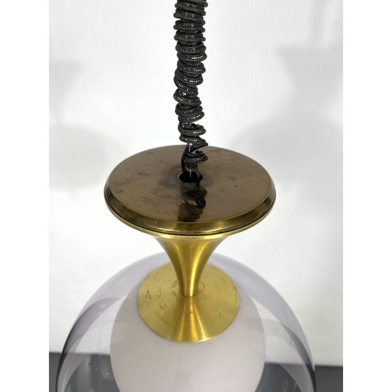 Image 1 of Vintage brass and glasse chandelier by Stilux Milano, Italy 1960s
