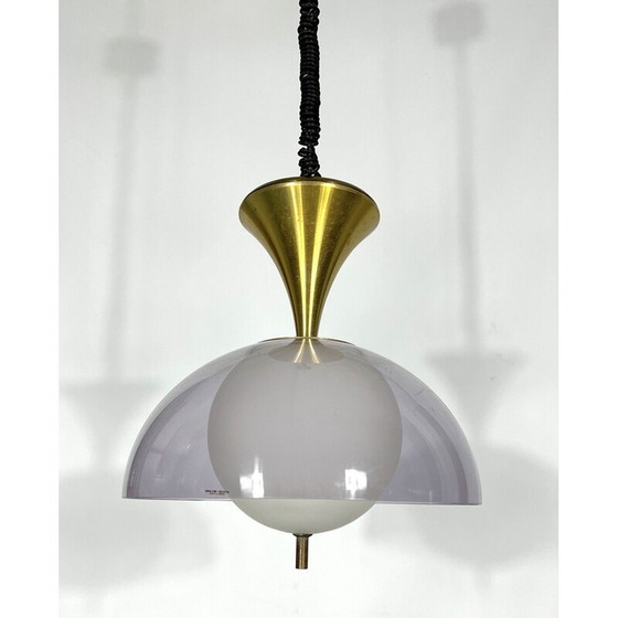 Image 1 of Vintage brass and glasse chandelier by Stilux Milano, Italy 1960s