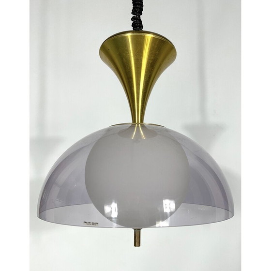 Image 1 of Vintage brass and glasse chandelier by Stilux Milano, Italy 1960s