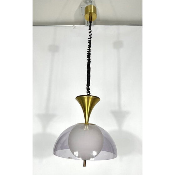 Image 1 of Vintage brass and glasse chandelier by Stilux Milano, Italy 1960s